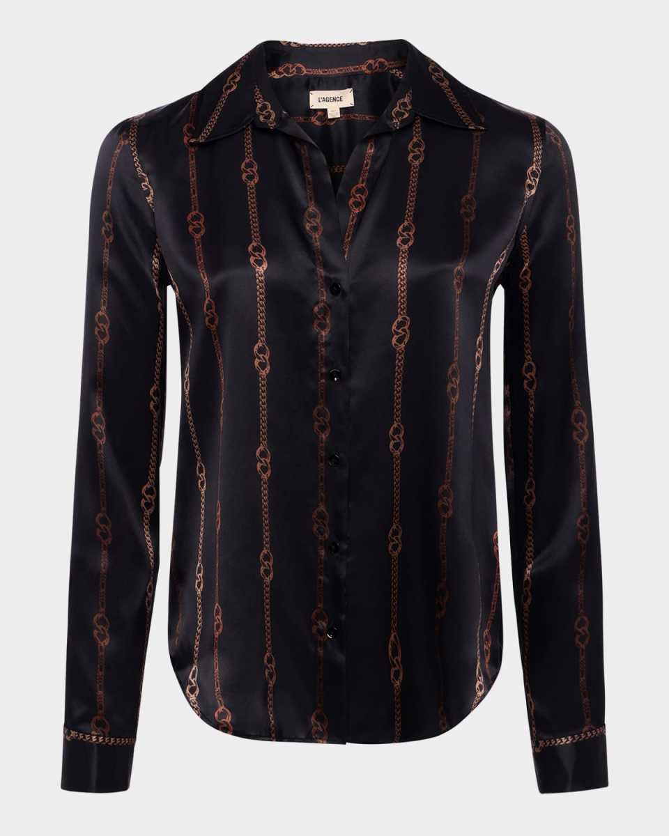 Tyler Chain-Printed Silk Blouse